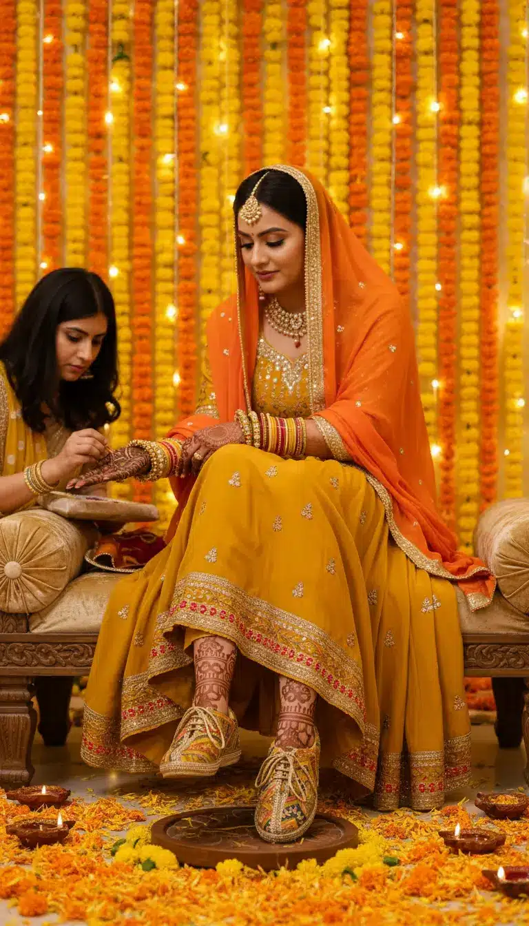 Firefly_Gemini Flash_CREATE AN IMAGE FOR MEHENDI FUNTION WITH YELLOW AND ORANGE MARIGOLD FLOWER BACKGROUD 957108