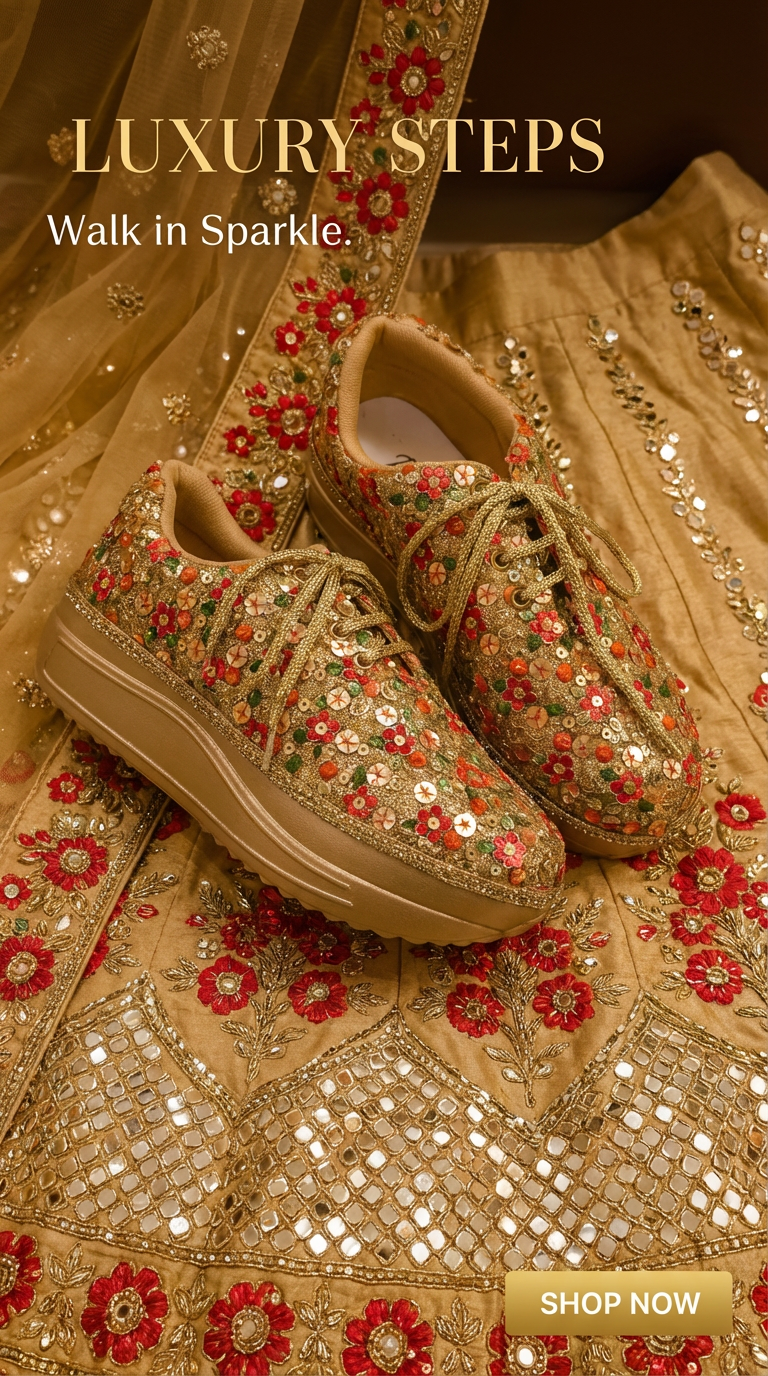 Firefly_Gemini Flash_Create an image for the website use gold lehenga and red flowers with zardosi and ful 578808