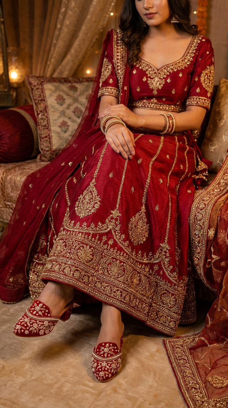 Firefly_Gemini Flash_Please create an image with a model indian outfit and the footwear in the reference i 325332