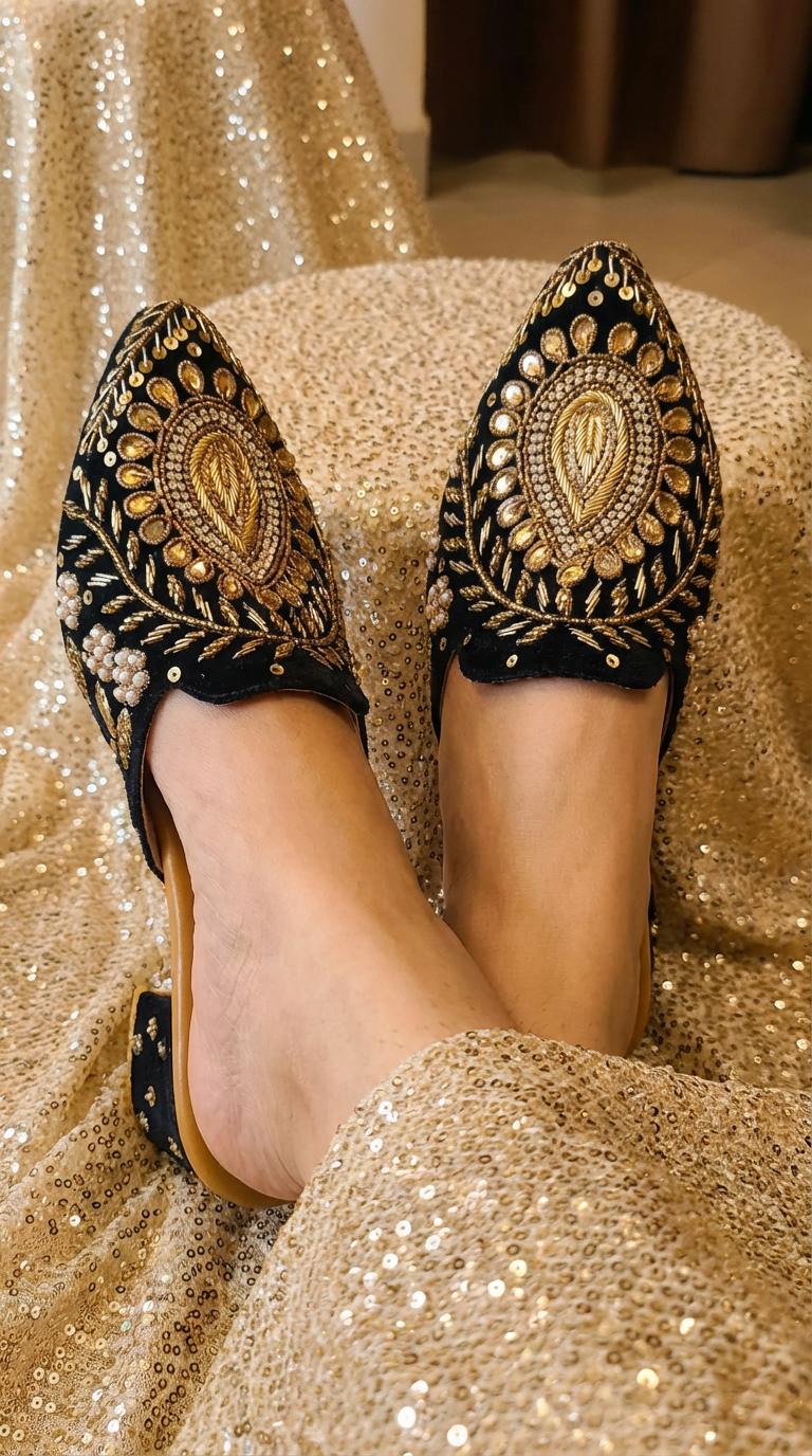 Firefly_Gemini Flash_Please create an image with a model wearing footwear in the reference image and in si 477942