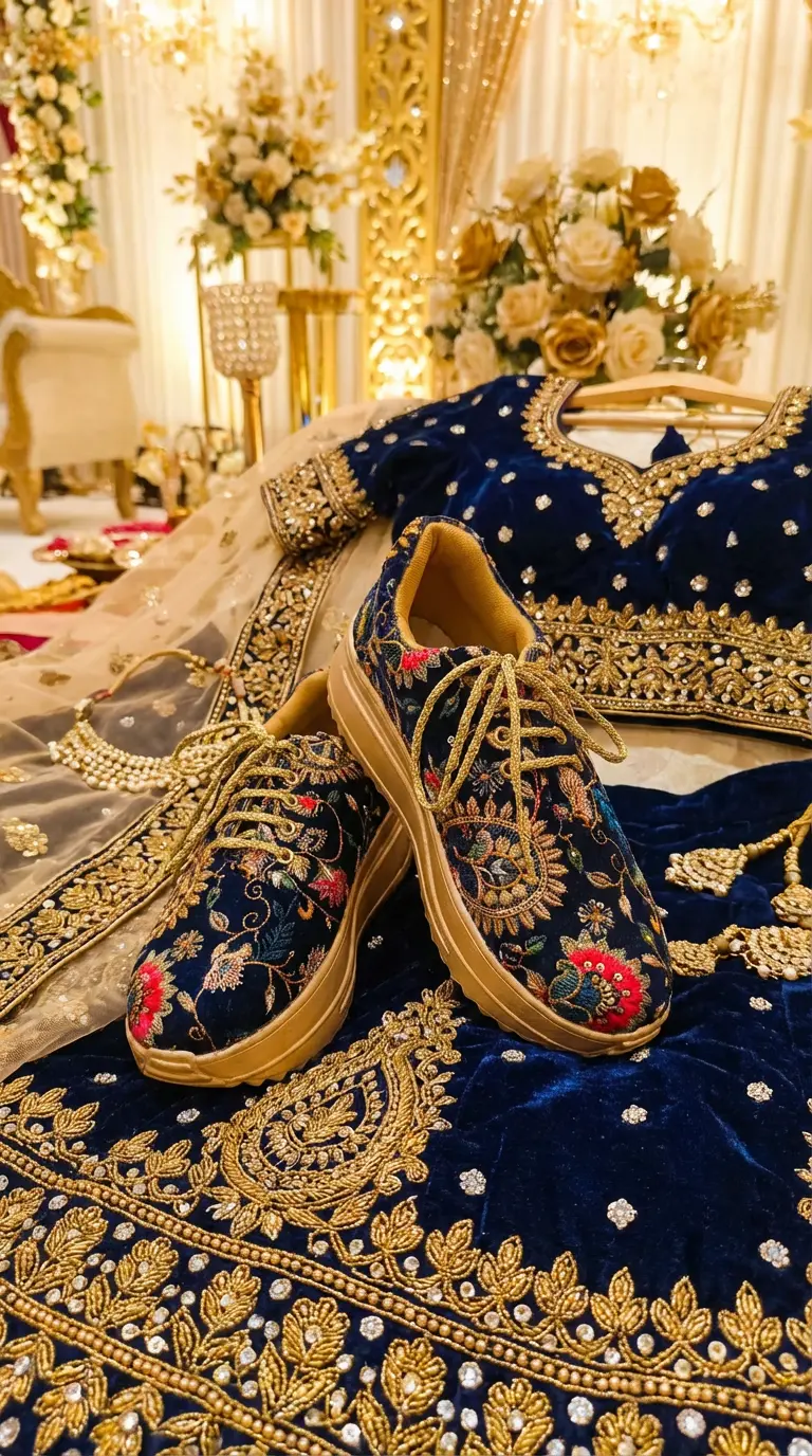 Firefly_Gemini Flash_create a bright image for my website with Navi BLue golden work and diamond lehenga w 243659