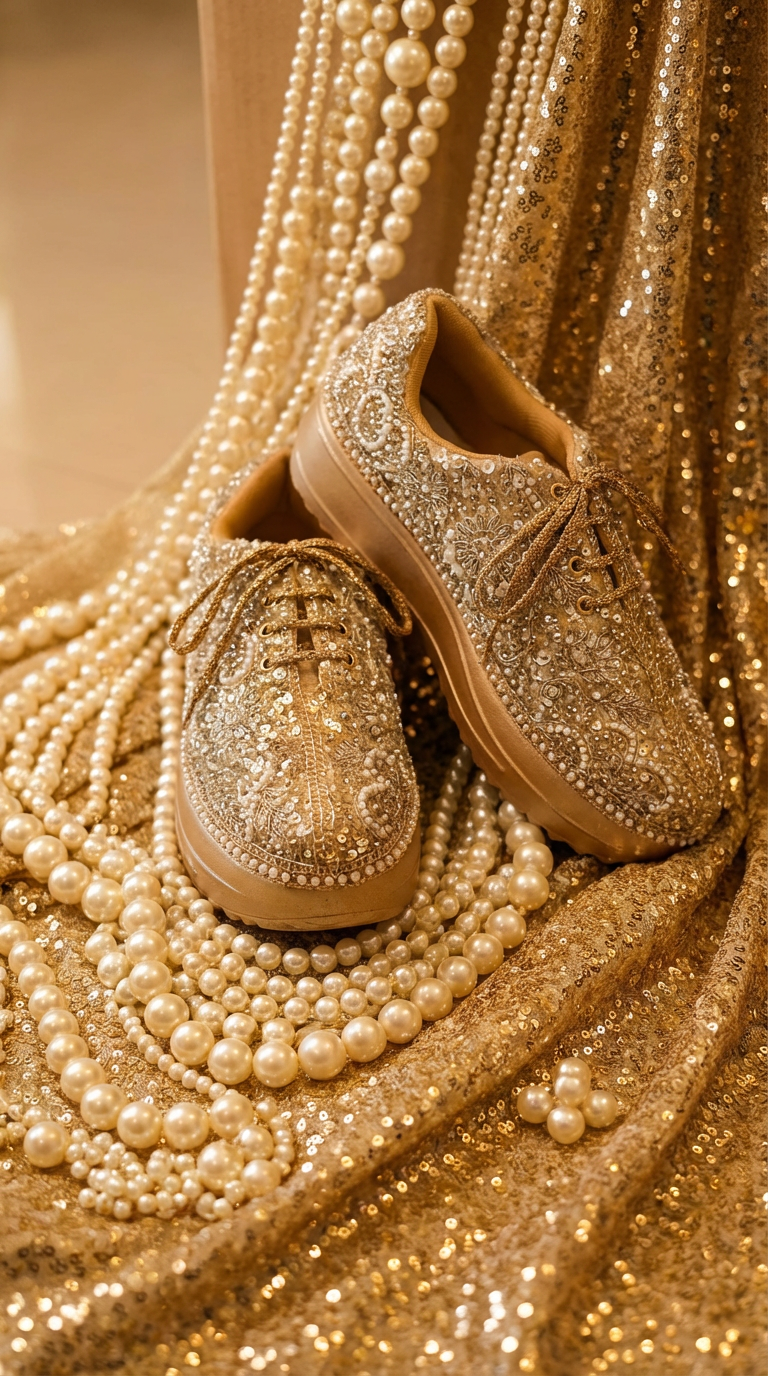 Firefly_Gemini Flash_create a image for my website with nice pearls and golden shimmer wedding background 735309 (1)