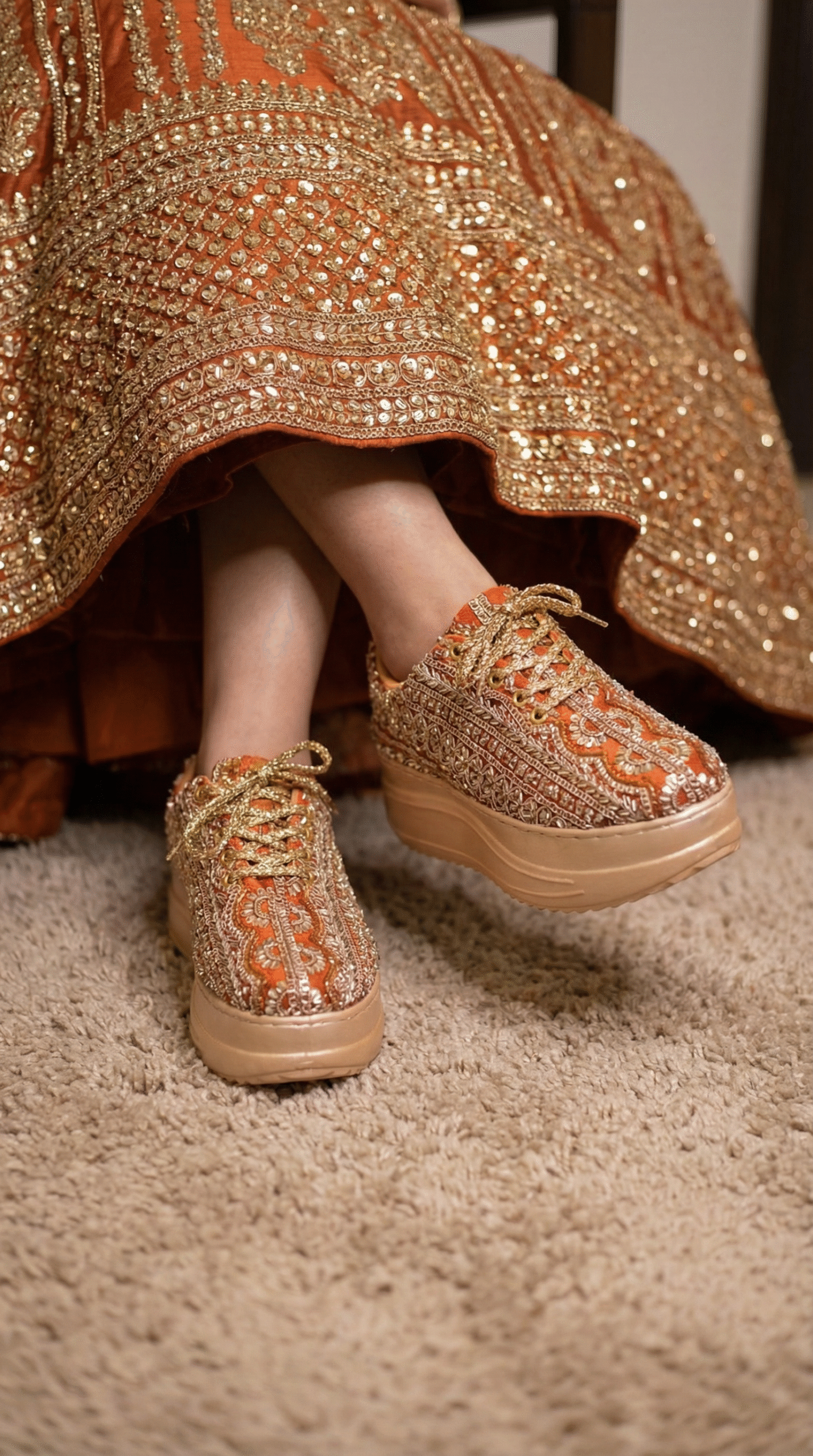 Firefly_Create an image in which a bride with wearing an burnt orange colour lehenga full of 950984 (1)