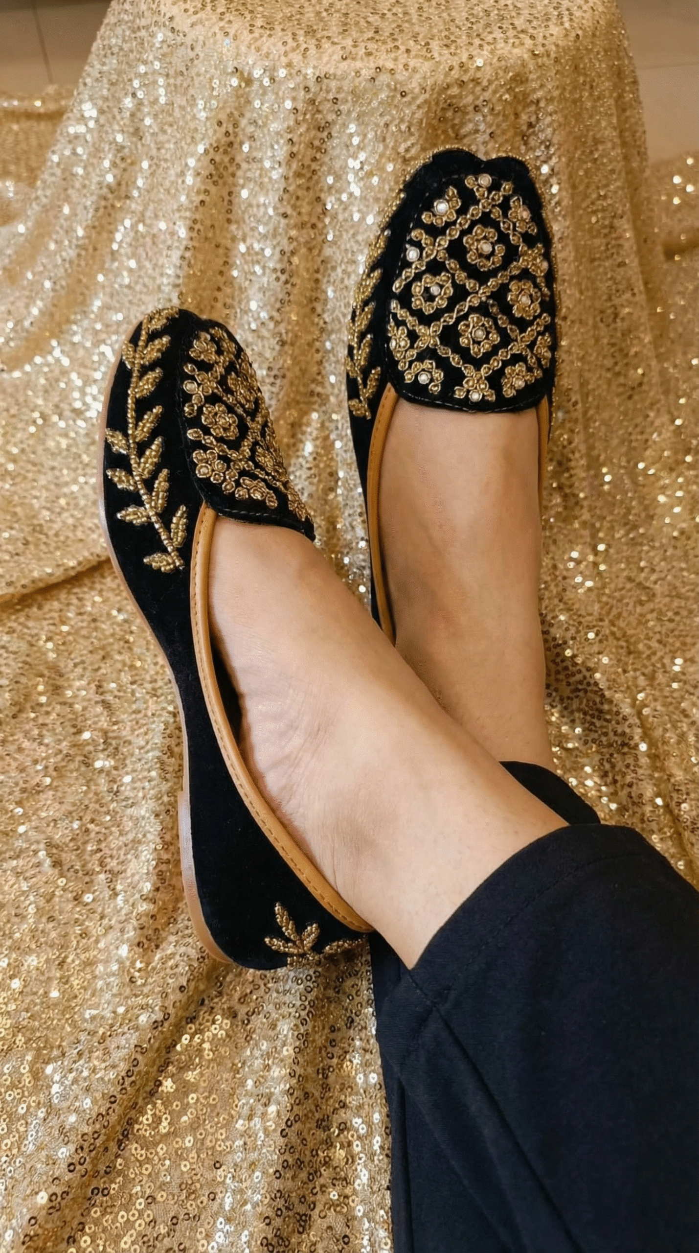 Firefly_Create an image in which the model is wearing the lofers in the image with the feet c 694402