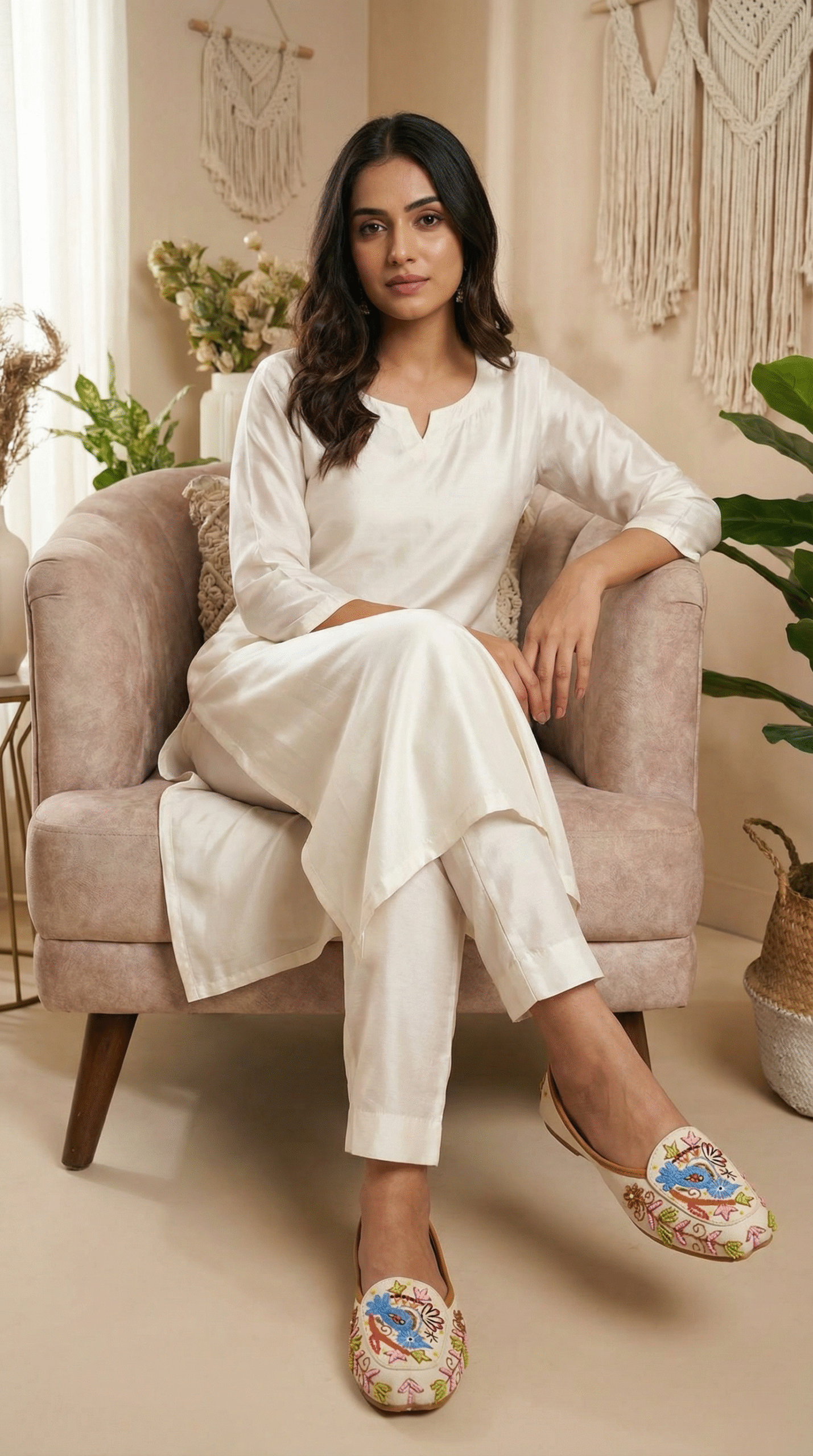 Firefly_Gemini Flash_Create an image for my website in which a female model is wearing a nice white kurta 641929