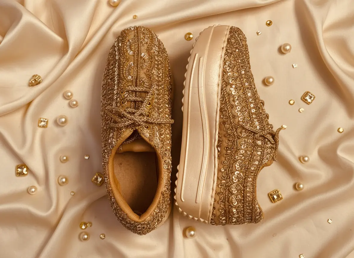 Firefly_Gemini Flash_Create an image for my website of the sneakers in the reference cream background with 971646