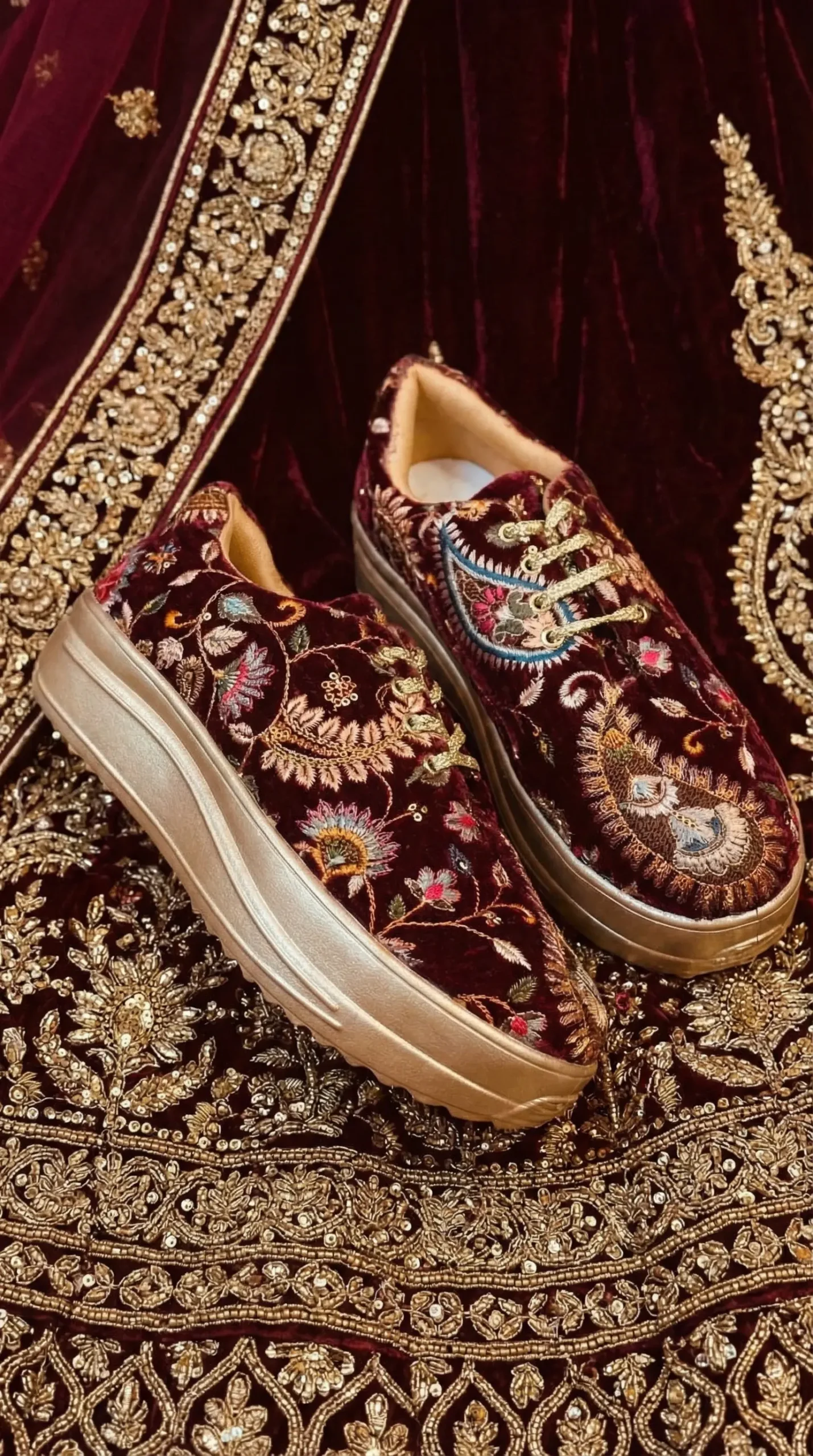 Firefly_Gemini Flash_Create an image for my website of the sneakers in the reference with Mahroon velvet l 572748