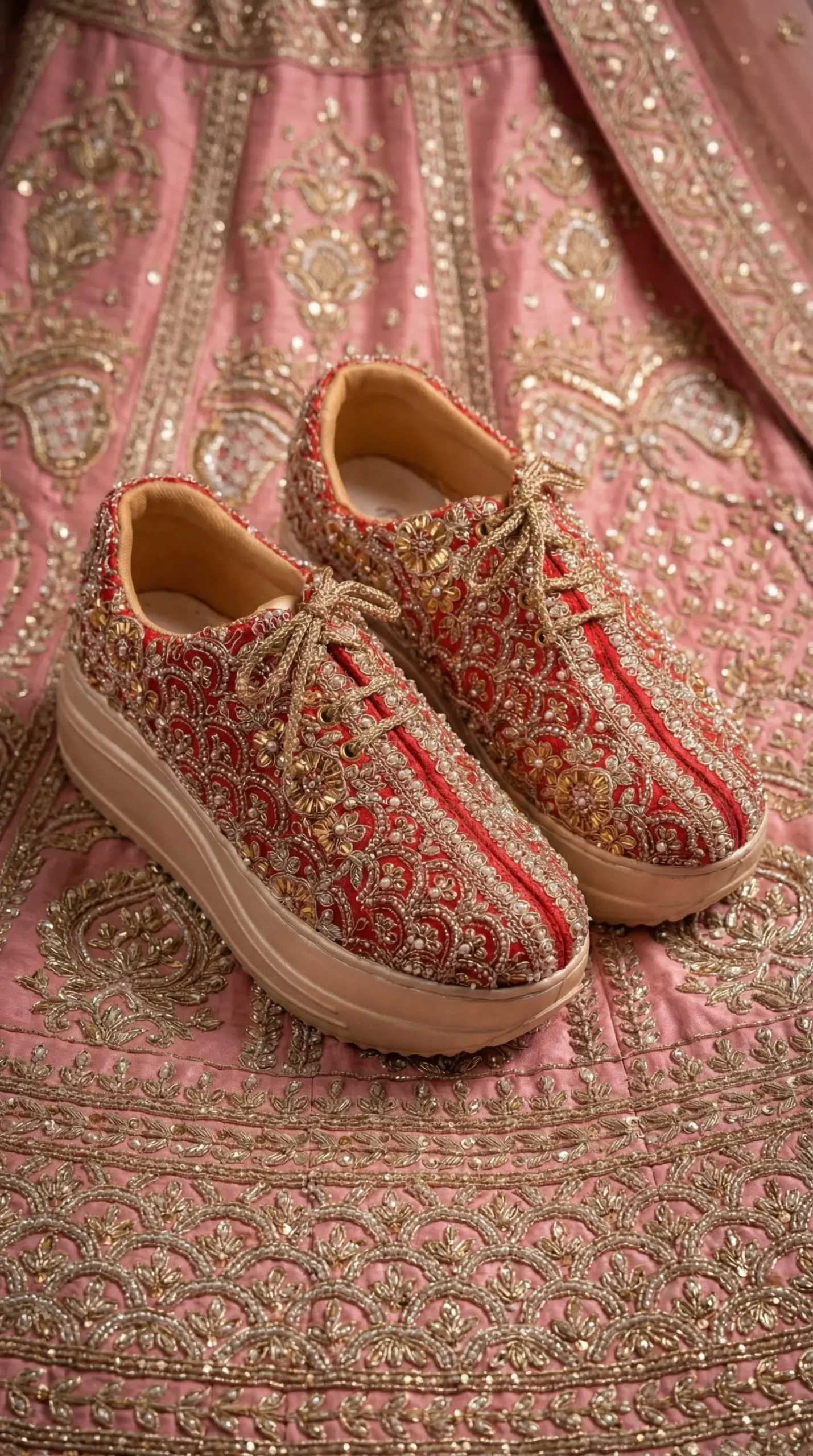 Firefly_Gemini Flash_Create an image for my website of the sneakers in the reference with pink lehenga bac 572748