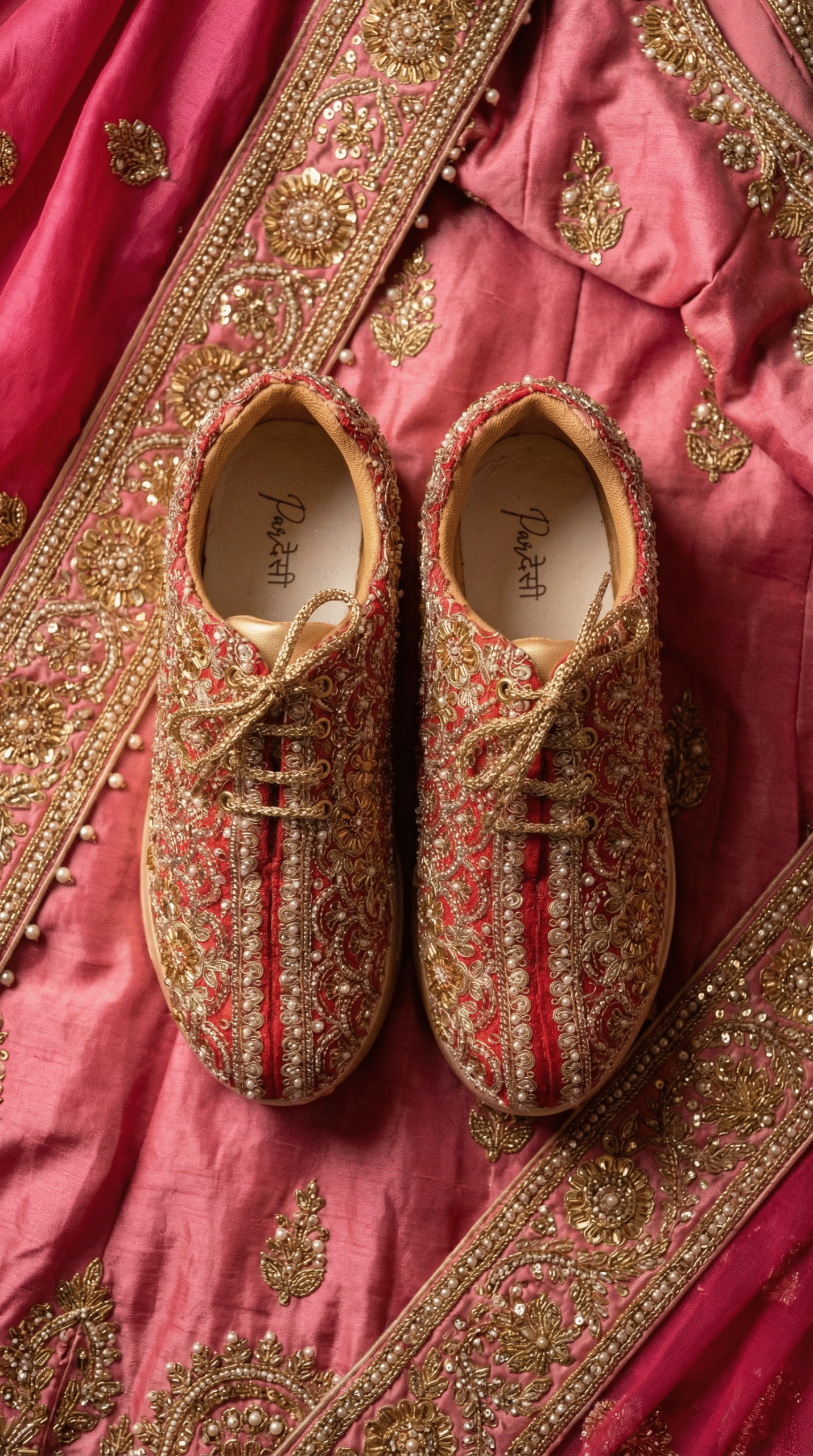 Firefly_Gemini Flash_Create an image for my website of the sneakers in the reference with pink lehenga bac 981268