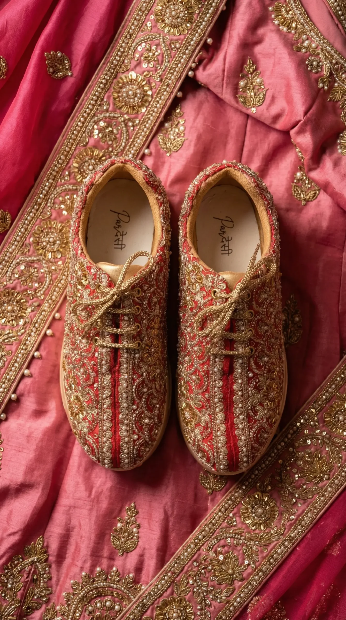 Firefly_Gemini Flash_Create an image for my website of the sneakers in the reference with pink lehenga bac 981268