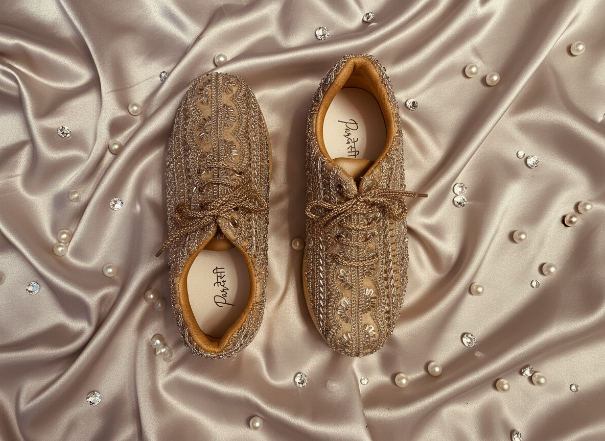 Firefly_Gemini Flash_Create an image for my website of the sneakers in the reference with sliver gold sati 971646