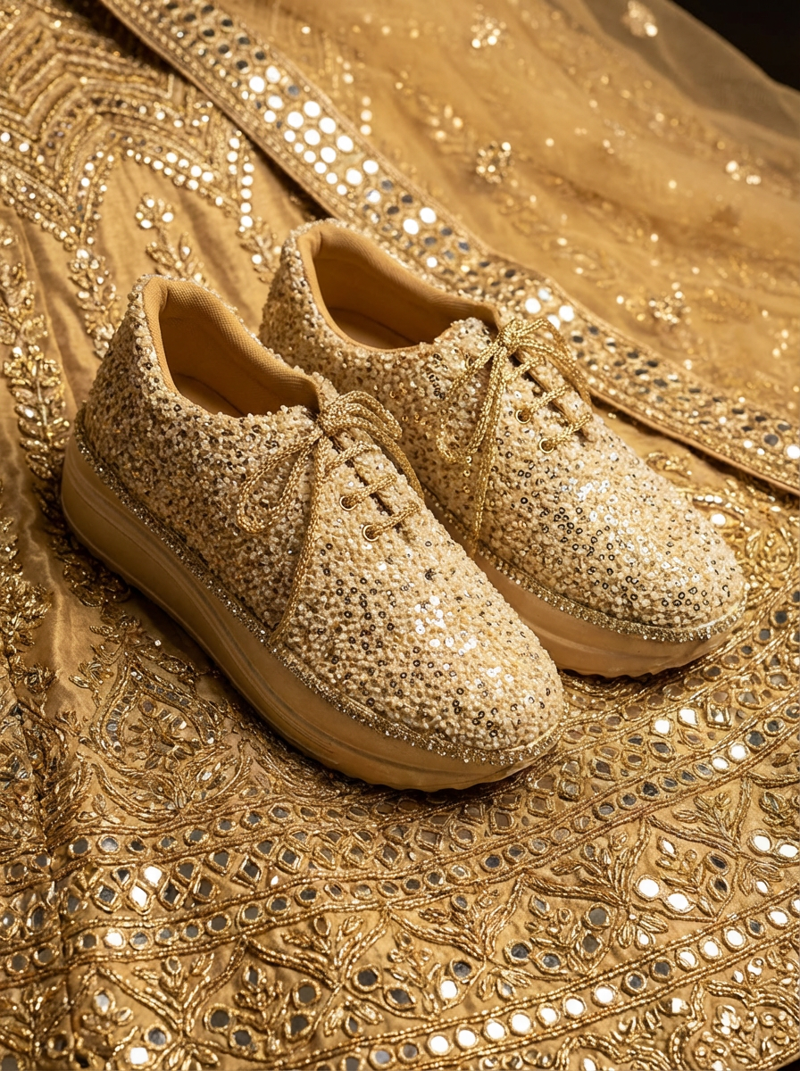 Firefly_Gemini Flash_Create an image for the website use gold lehenga with zardosi and full mirror work le 131681