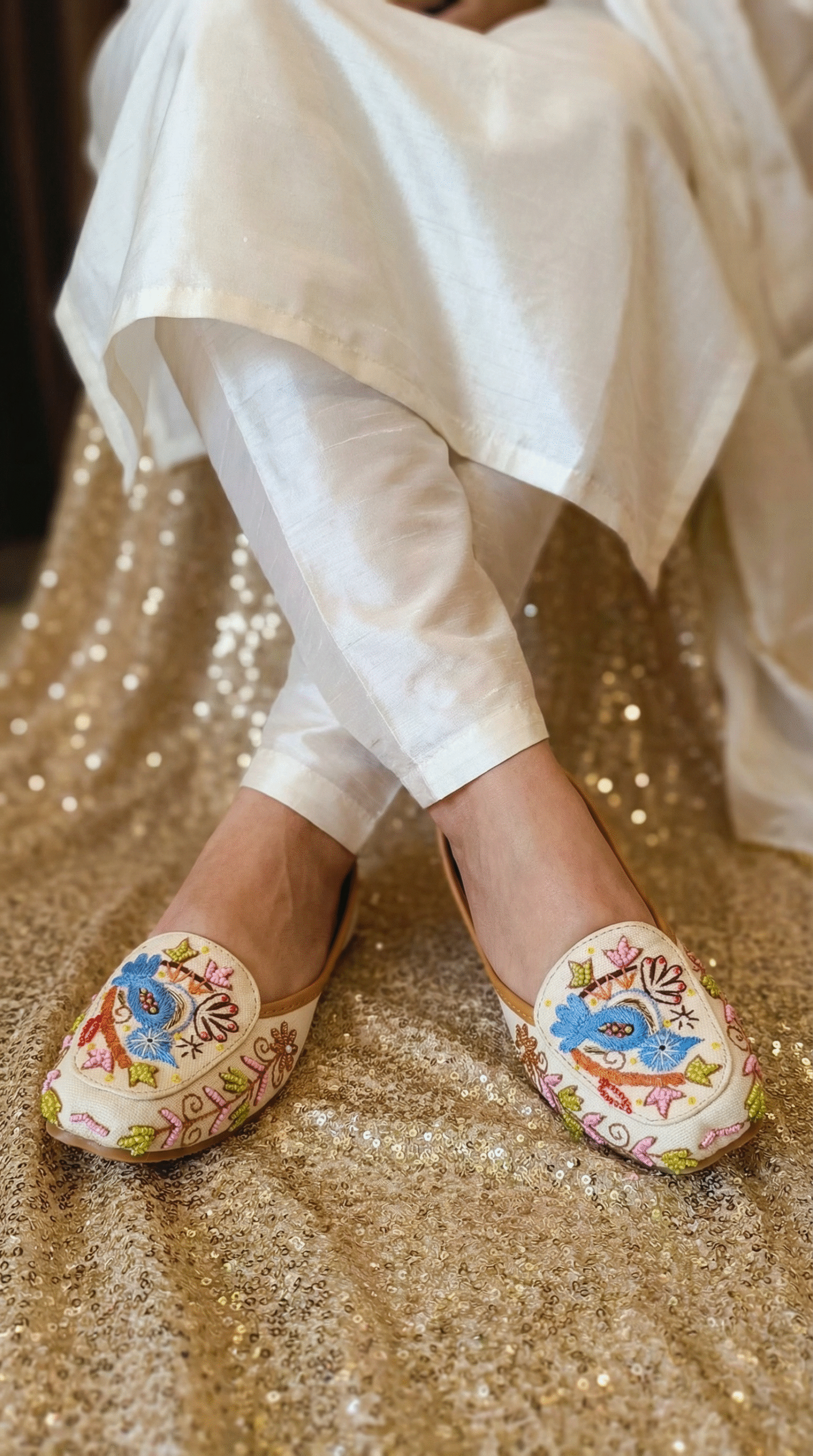 Firefly_Gemini Flash_Create an image in which a female model is wearing a nice white kurta paijama in silk 641929 (1)