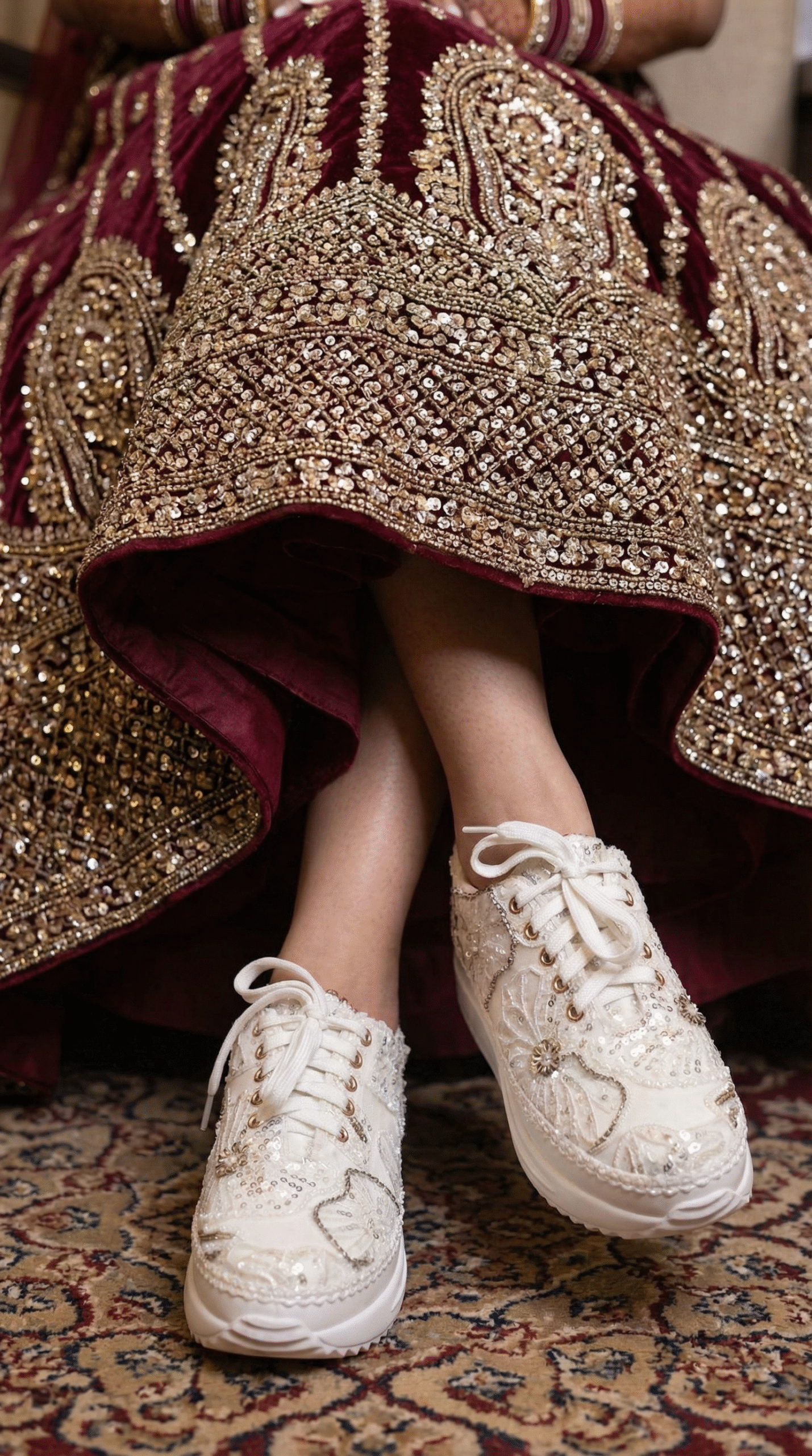 Firefly_Gemini Flash_Create an image in which the bride is wearing Mahroom velvel lehenga with full sequnc 536074