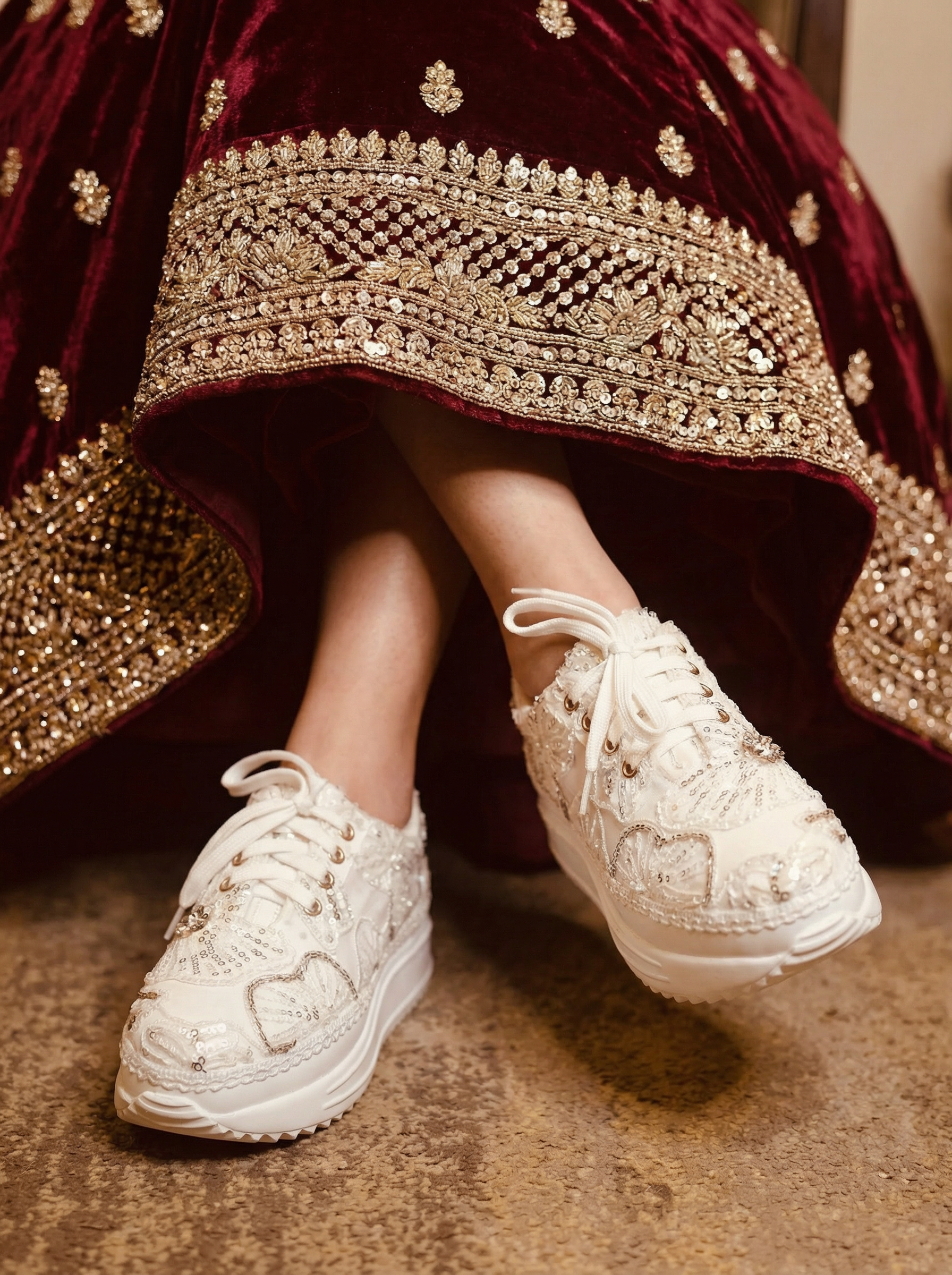 Firefly_Gemini Flash_Create an image in which the bride is wearing Mahroom velvel lehenga with full sequnc 850625