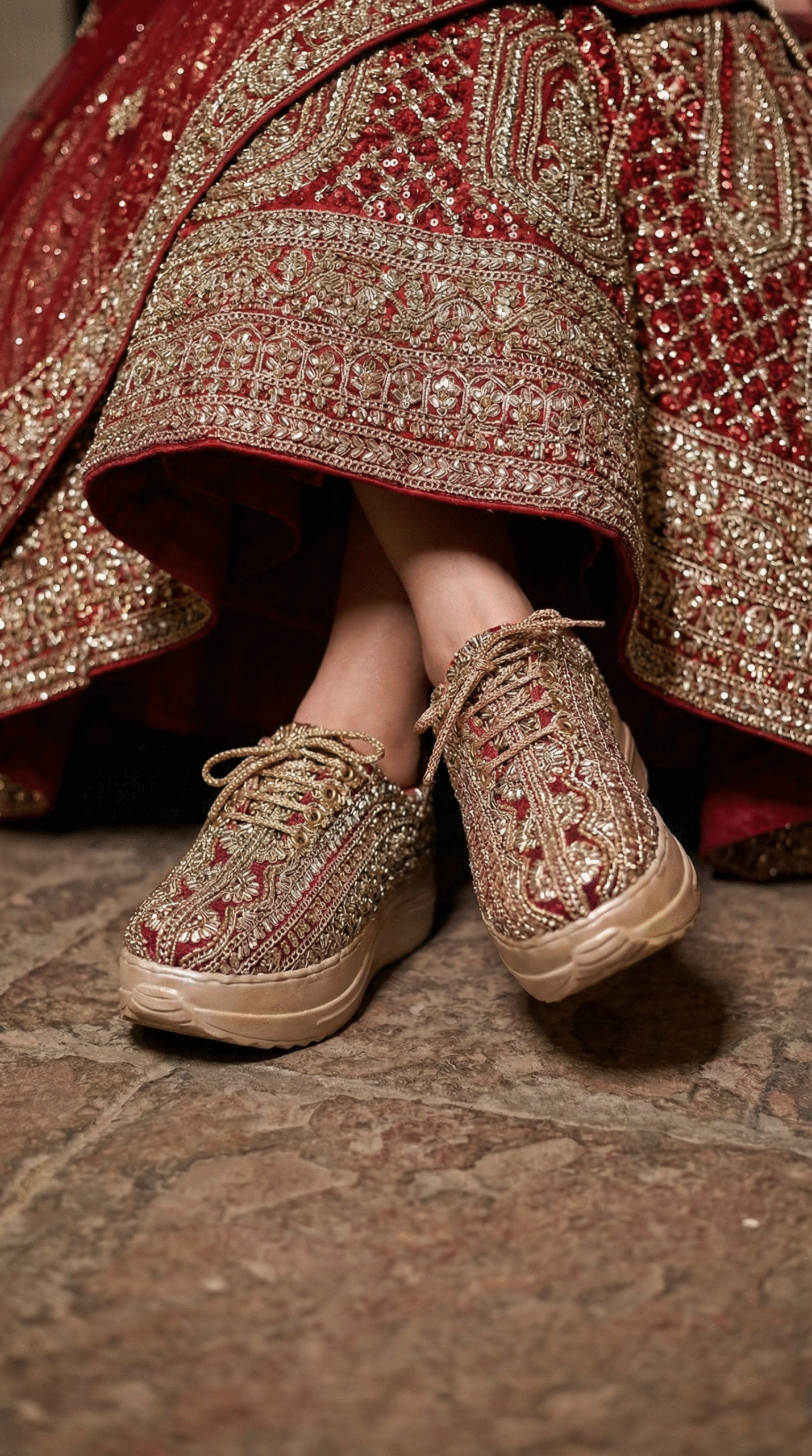 Firefly_Gemini Flash_Create an image in which the bride is wearing red lehenga with full sequnce work on i 45741