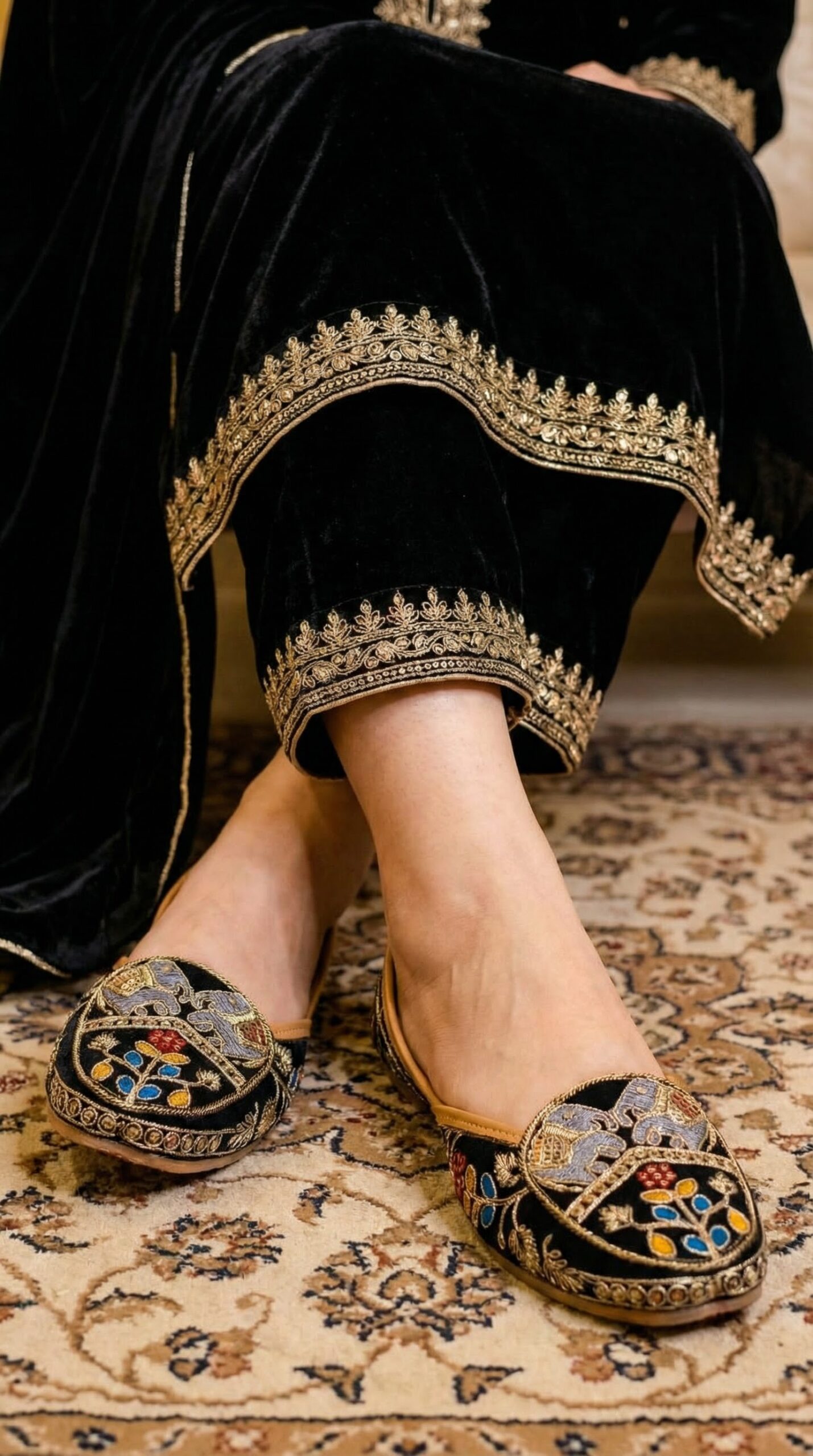 Firefly_GeminiFlash_Create an image in which the female model is wearing black Velvet Kurta paijama with 895639