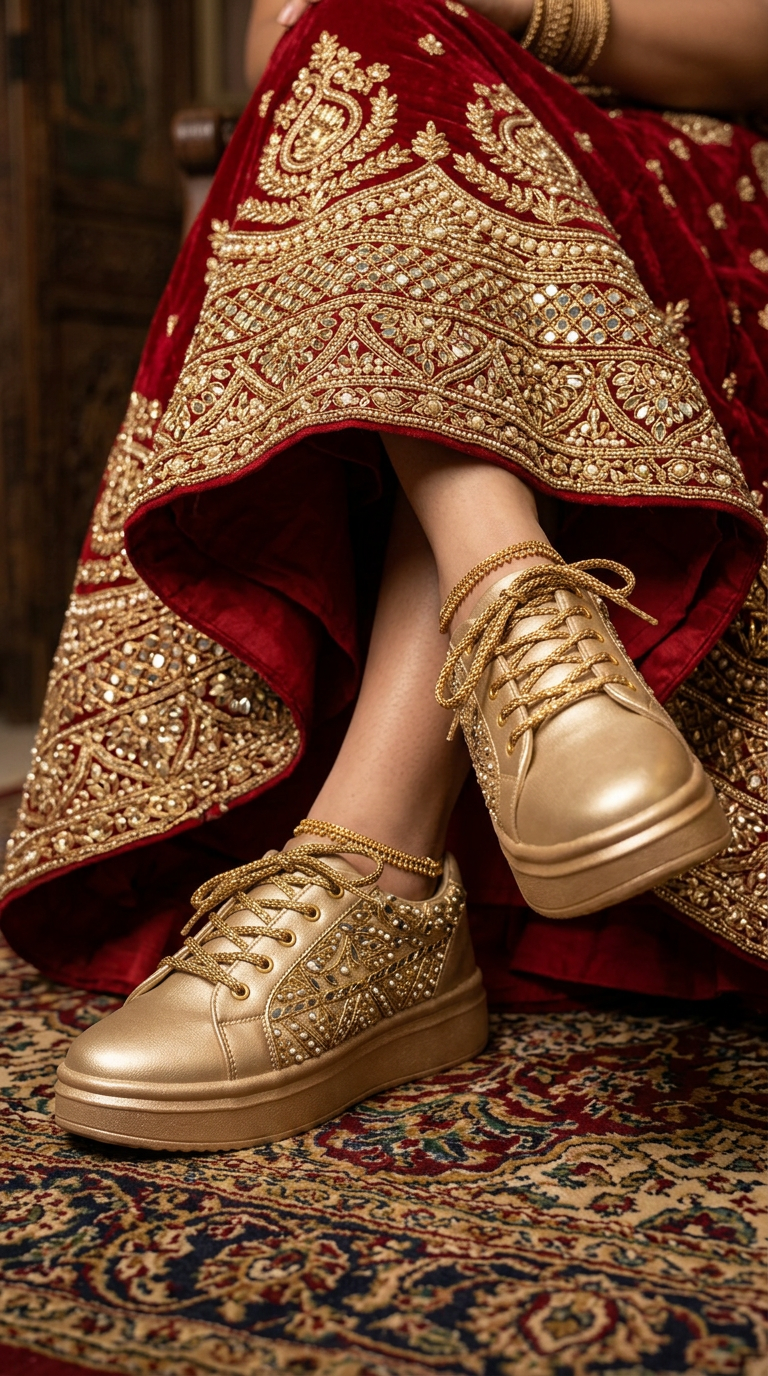 Firefly_GeminiFlash_Create an image with a model wearing red lehenga with full gold zardosi work and wear 432308 (3)