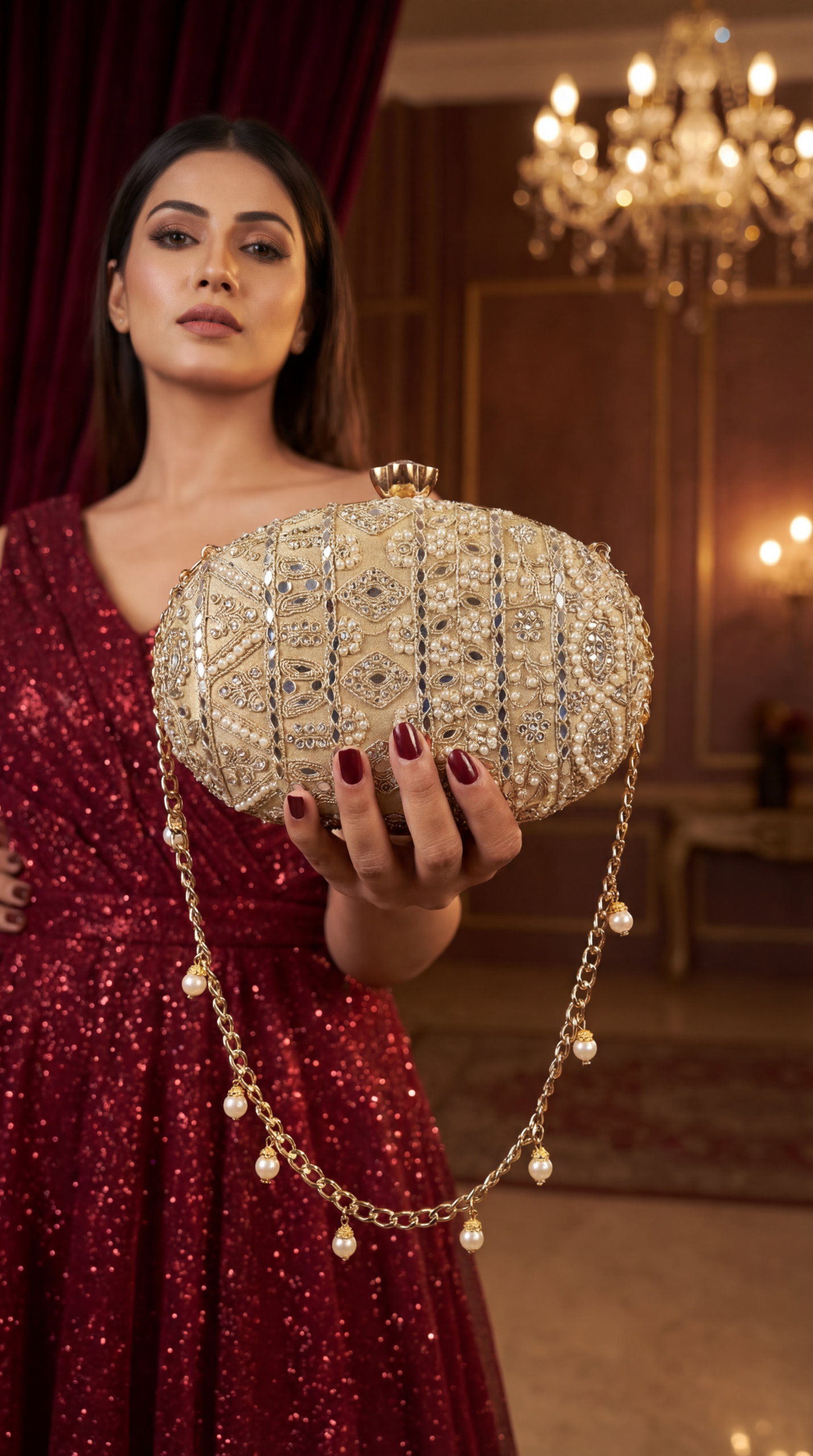 Firefly_Gemini Flash__Create an glamorous image for my website in which a model wearing glamorous dress ho 584009