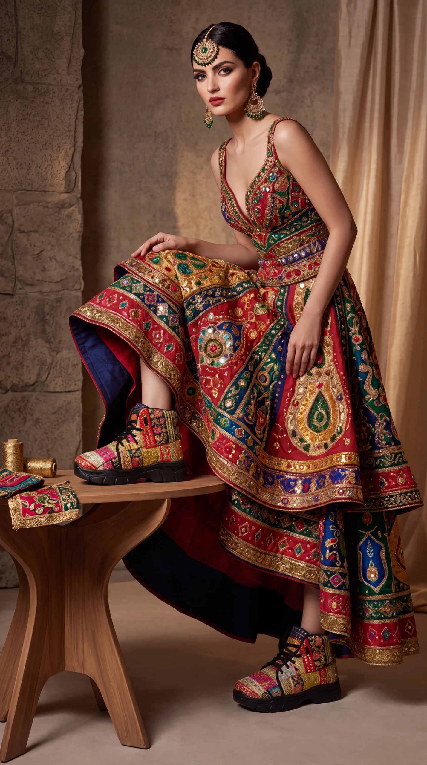 Firefly_Create an image with a model wearing the chaniya choli in the reference image with th 699721