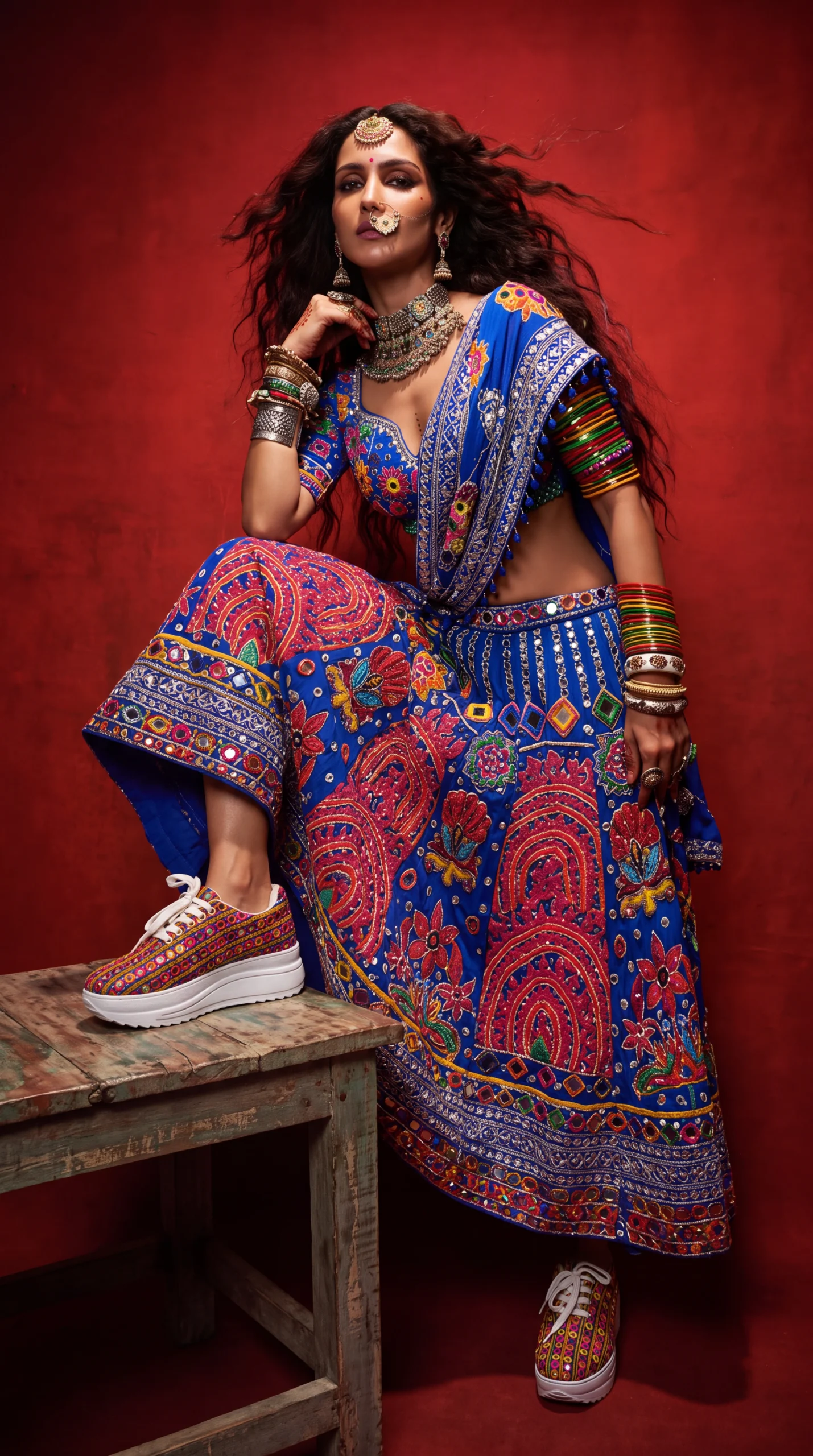 Firefly_Create an image with a model wearing the chaniya choli in the reference image with th 763619