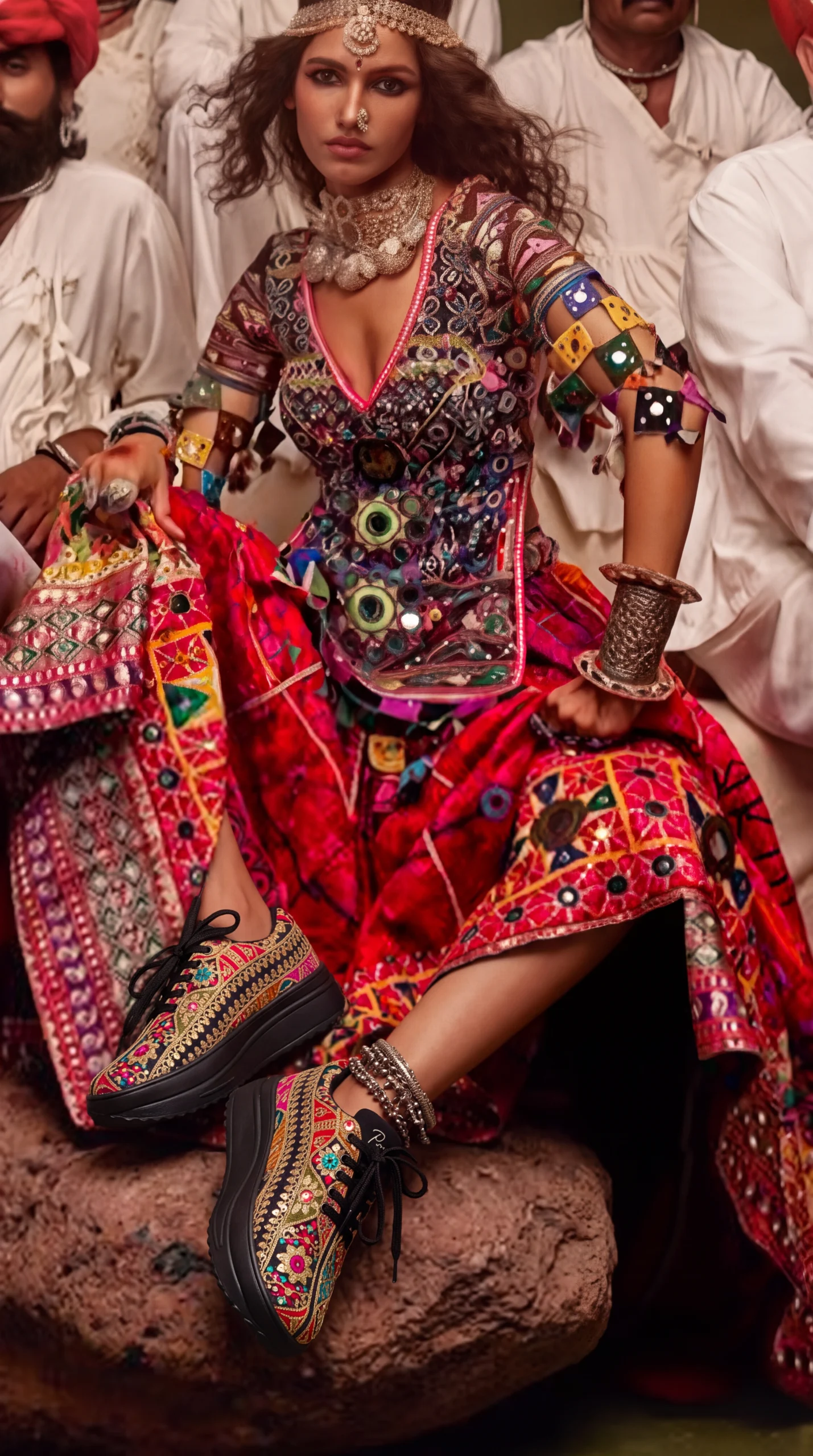 Firefly_Gemini Flash_Create an image with a model wearing the chaniya choli in the reference image with th 699721 (1)