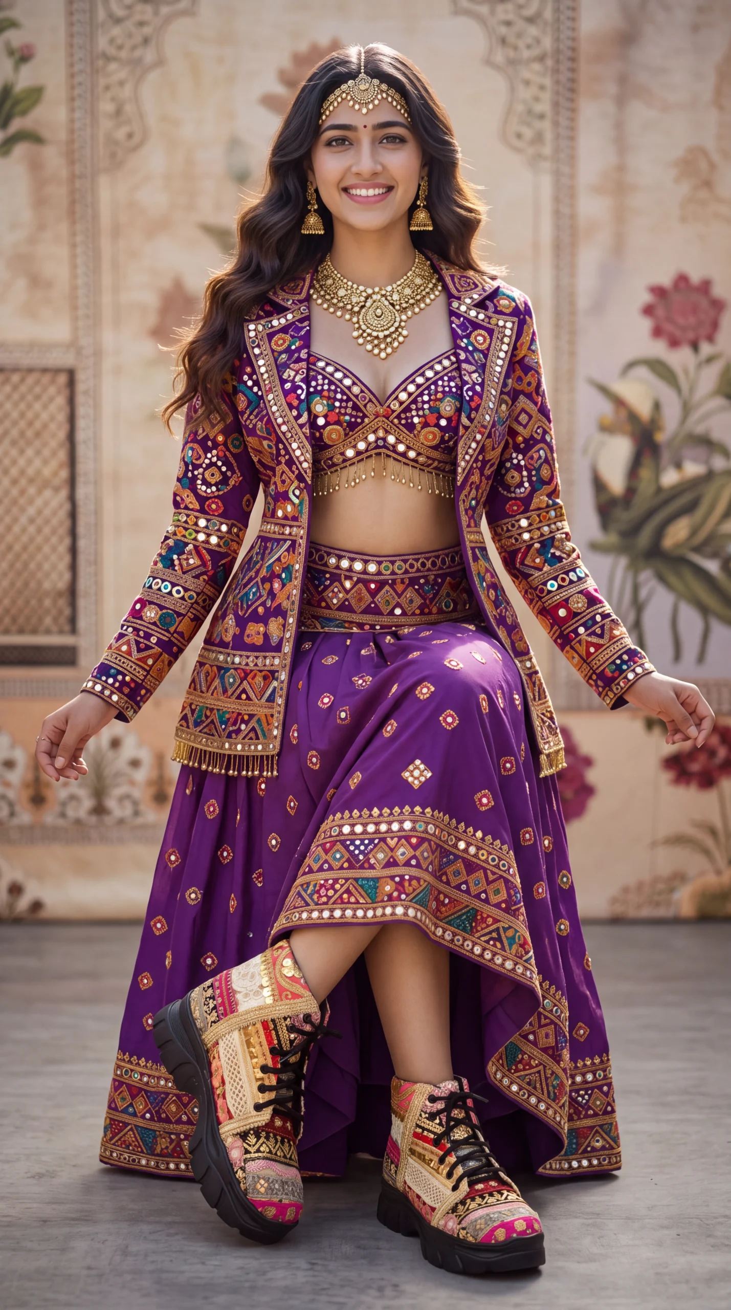 Firefly_Gemini Flash_Create an image with a model wearing the chaniya choli in the reference image with th 699721 (3)