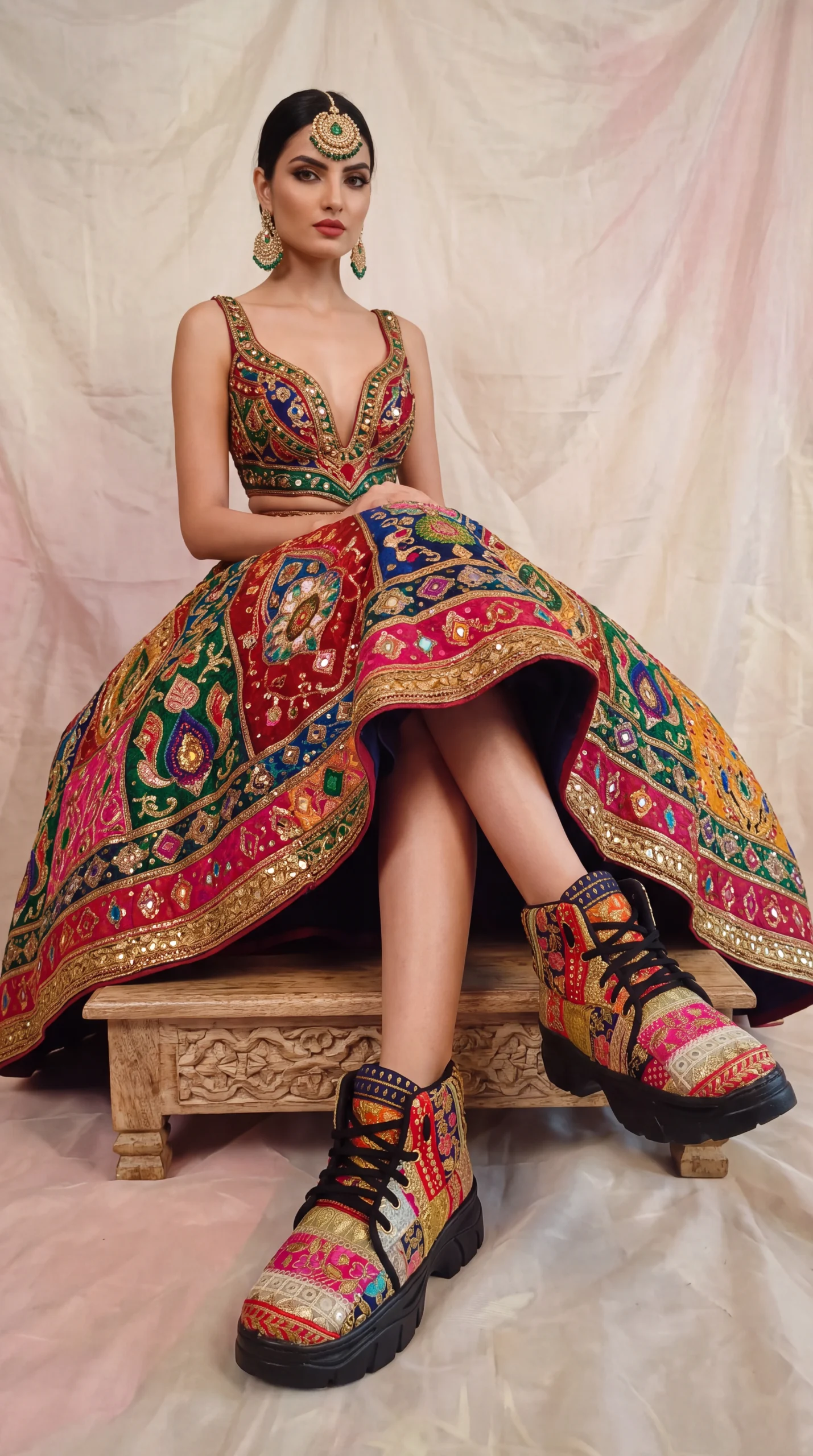Firefly_Gemini Flash_Create an image with a model wearing the chaniya choli in the reference image with th 699721 (9)