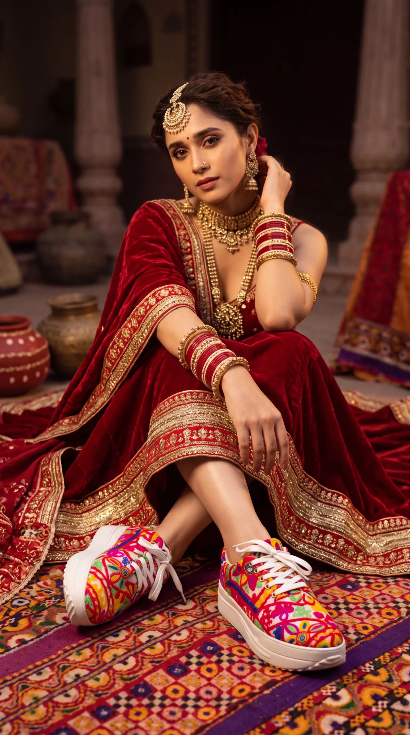 Firefly_Gemini Flash_Create an image with a model wearing the chaniya choli in the reference image with th 763619 (2)